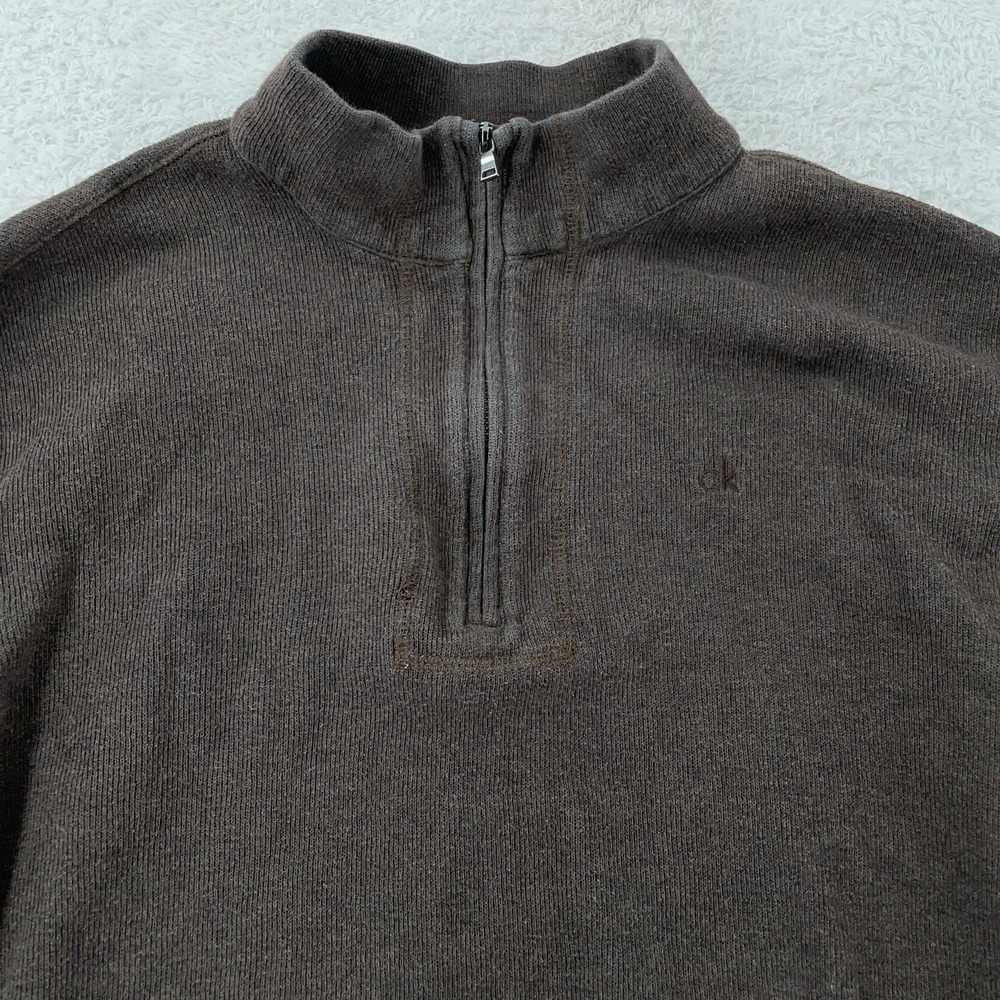 Calvin Klein Sweater Mens CROP FIT M Brown Quarter Zip Pullover Mock Neck Logo